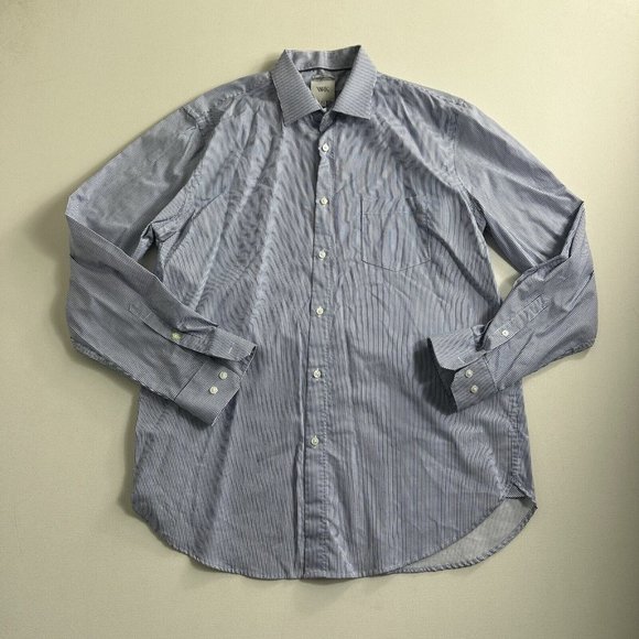 WRK Dress Shirt Adult 16.5 34-35 Blue Striped Patterned Button Up Casual Stretch - Picture 1 of 9